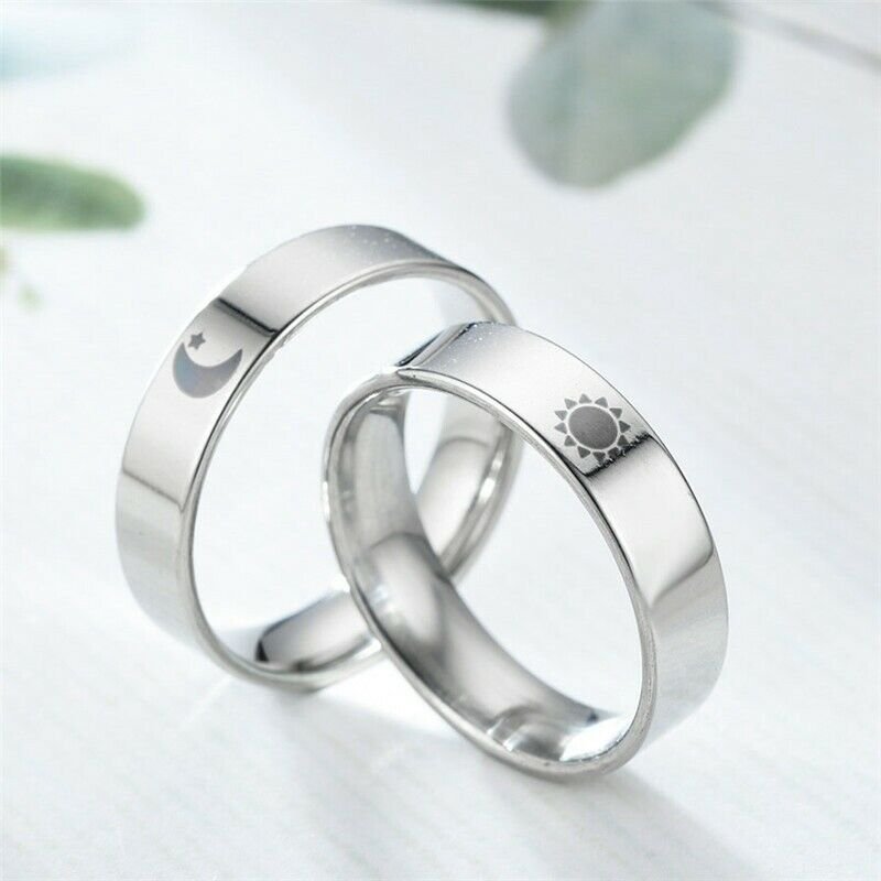 2pcs Stainless Steel Moon Sun Matching Couple Rings