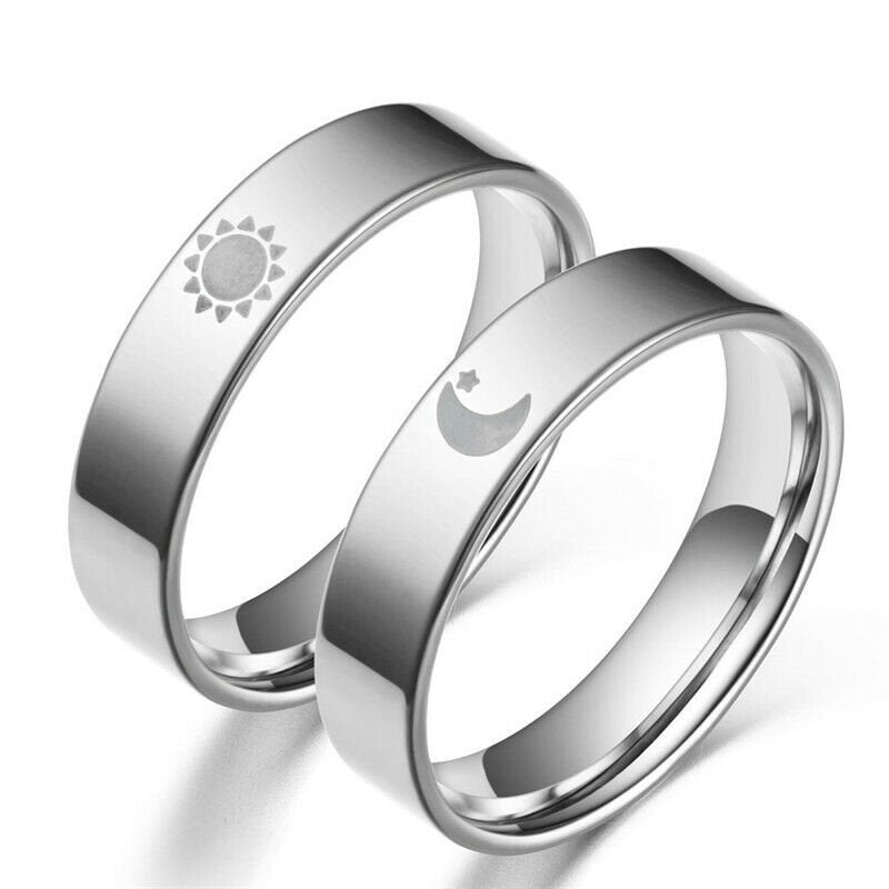2pcs Stainless Steel Moon Sun Matching Couple Rings