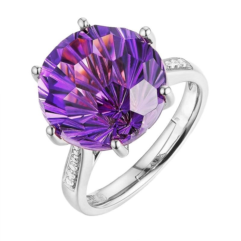 Sterling Silver Purple & White Crystals Open Ring