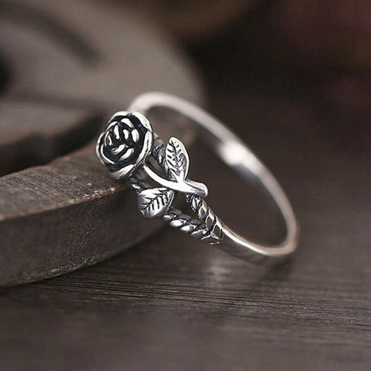 Vintage Silver Rose Flower Cocktail Ring