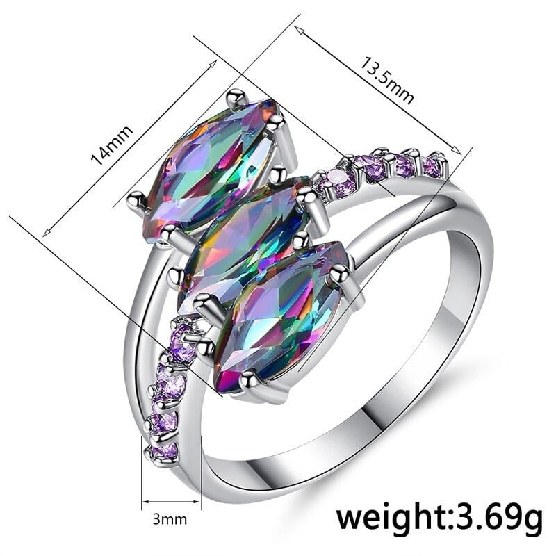 3 Marquise Mystic Rainbow Topaz Silver Ring