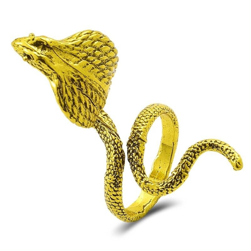 Carved Laby Cobra Snake Open Biker Gold Ring