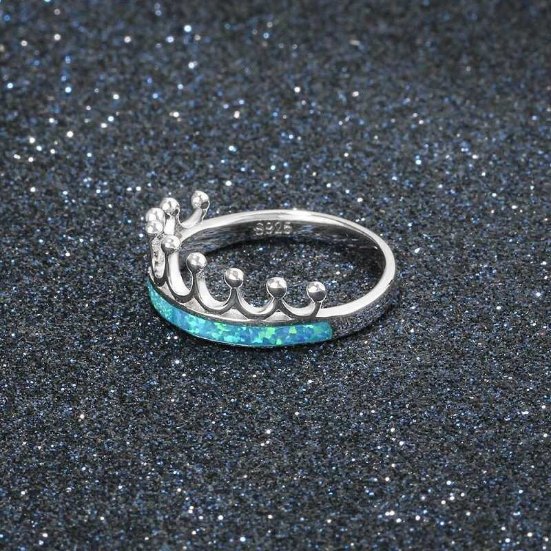 Unique Queen Crown Blue Opal Silver Ring