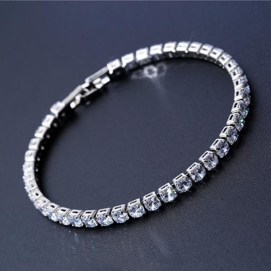 Brilliant 4mm Iced Out Chain Lobster Clasp Silver Bracelet