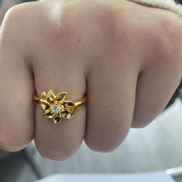 Handmade Flower Leaves Floral Elegant Gold Ring