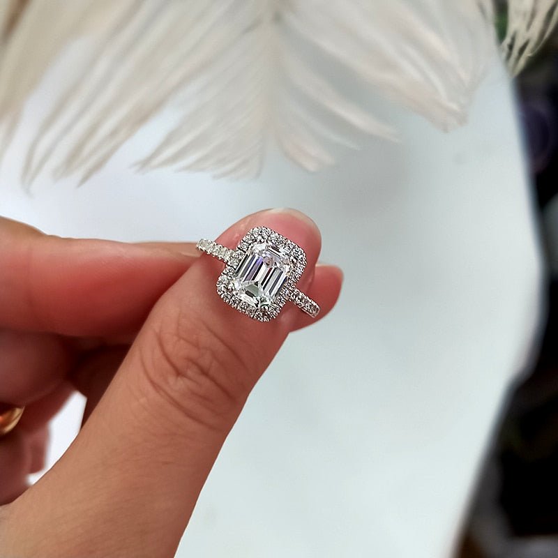 2pcs 10mm Emerald Cut Zircon Silver Engagement Ring