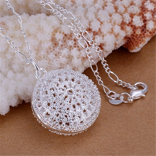 Round Hollow Ball Pendant Necklace & Sterling Silver 18" Chain