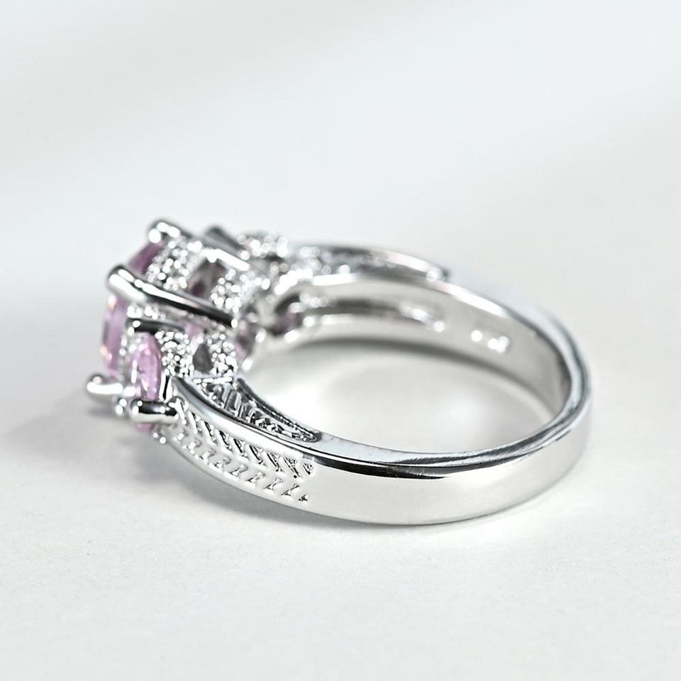 Elegant Oval Pink Sapphire Silver Ring