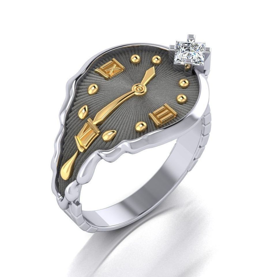 Two Tone 3D Watch Design Retro Punk Ring