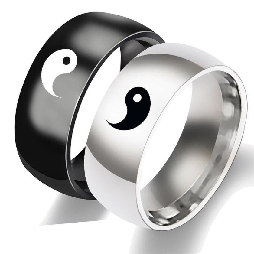 2pcs Stainless Steel Romantic Ying Yang Matching Couple Ring Set