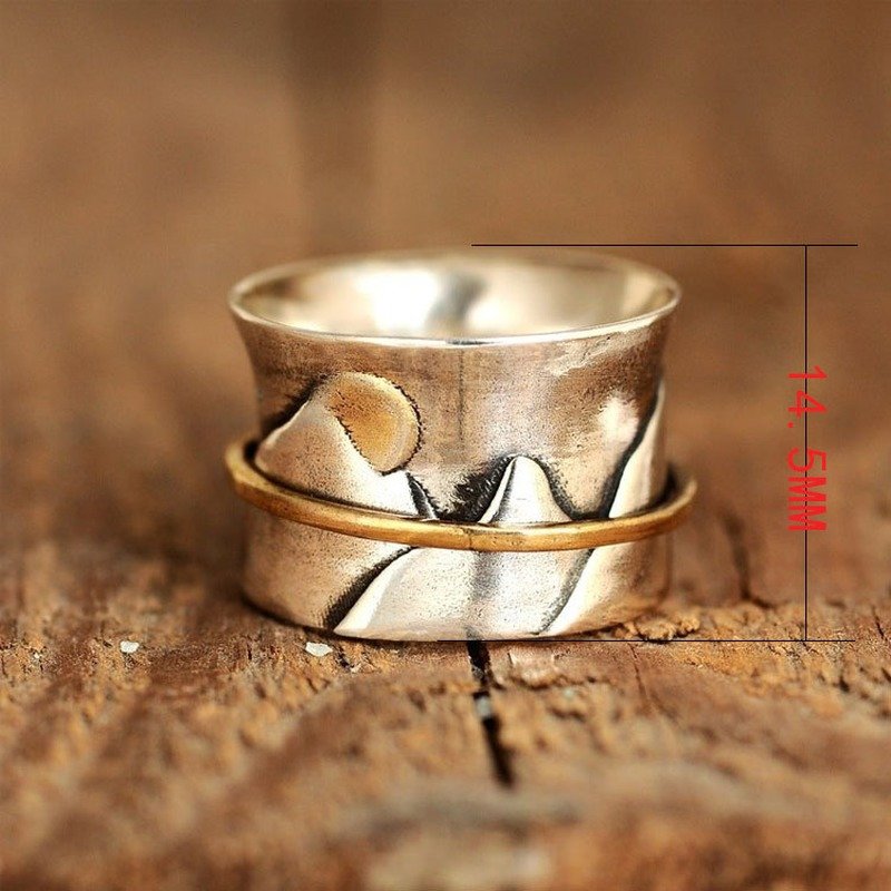 Retro Wide Mountain Peak Two-Tone Spinner Ring