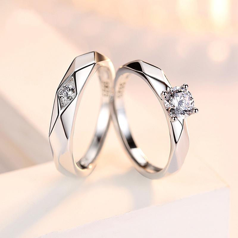 2pcs Sterling Silver Rhombus Open Matching Couple Rings