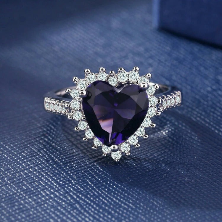 Inlaid Purple Amethyst Heart-Shape Elegant Ring