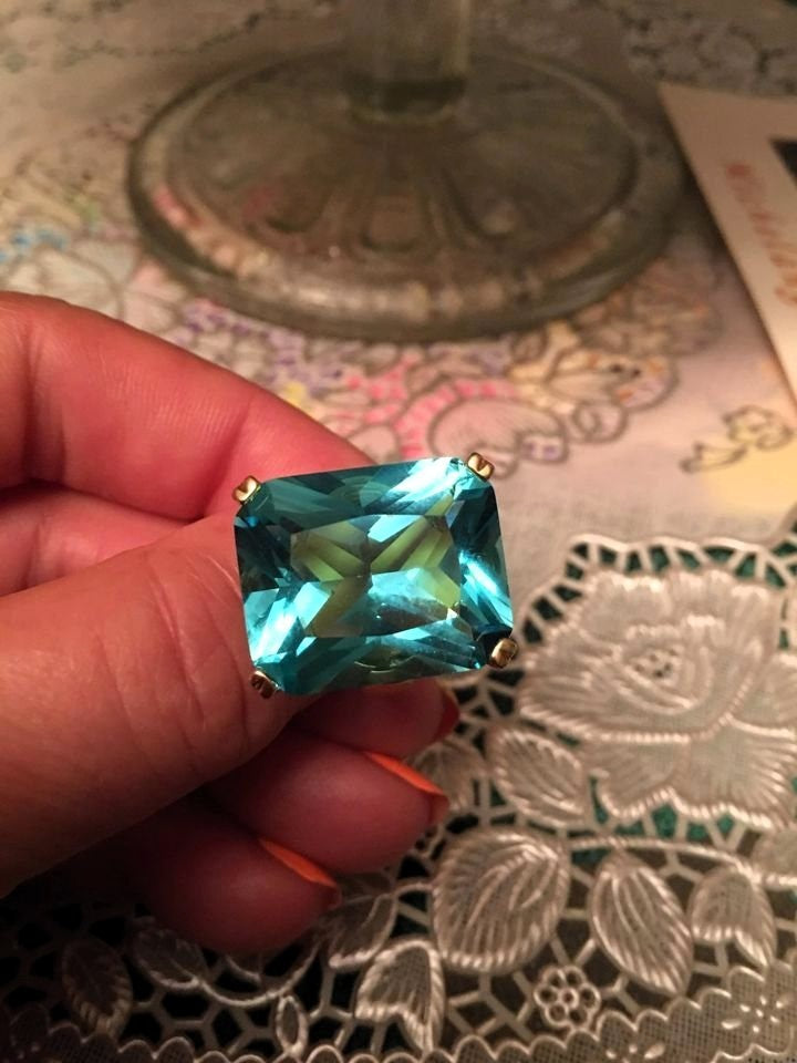 Huge Square Rhinestone Sea Blue Emerald Cut Ring