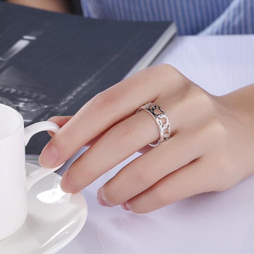 Cute Hollow Mickey Mouse Head Silver Ring