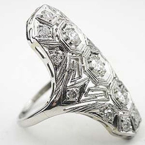 Vintage 925 Sterling Silver European Cut Art Deco Ring