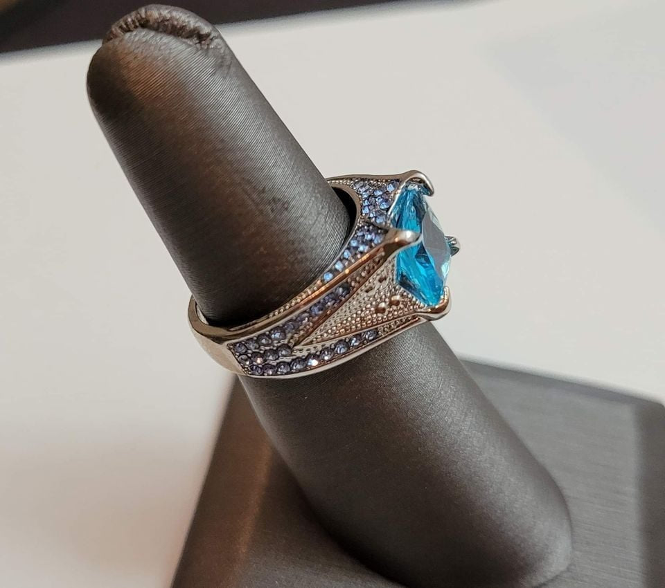 925 Sterling Silver Square Blue Aquamarine Ring