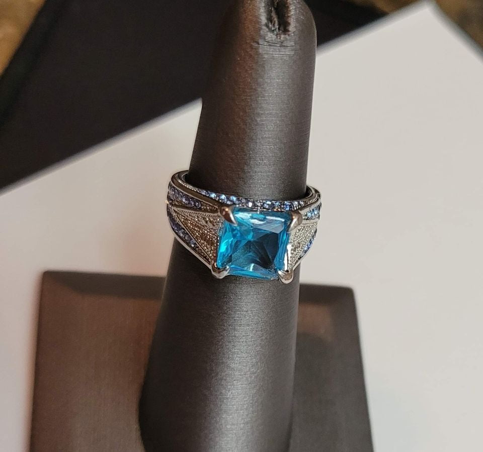 925 Sterling Silver Square Blue Aquamarine Ring