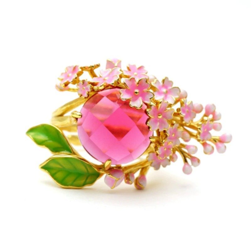 Delicate Pink Blossom Flower Leaf Tree Branch Ring