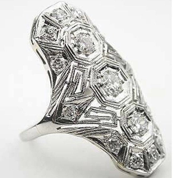 Vintage 925 Sterling Silver European Cut Art Deco Ring