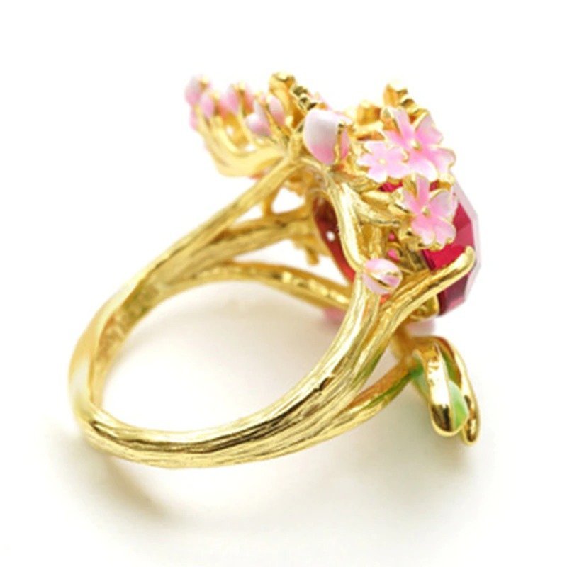 Delicate Pink Blossom Flower Leaf Tree Branch Ring