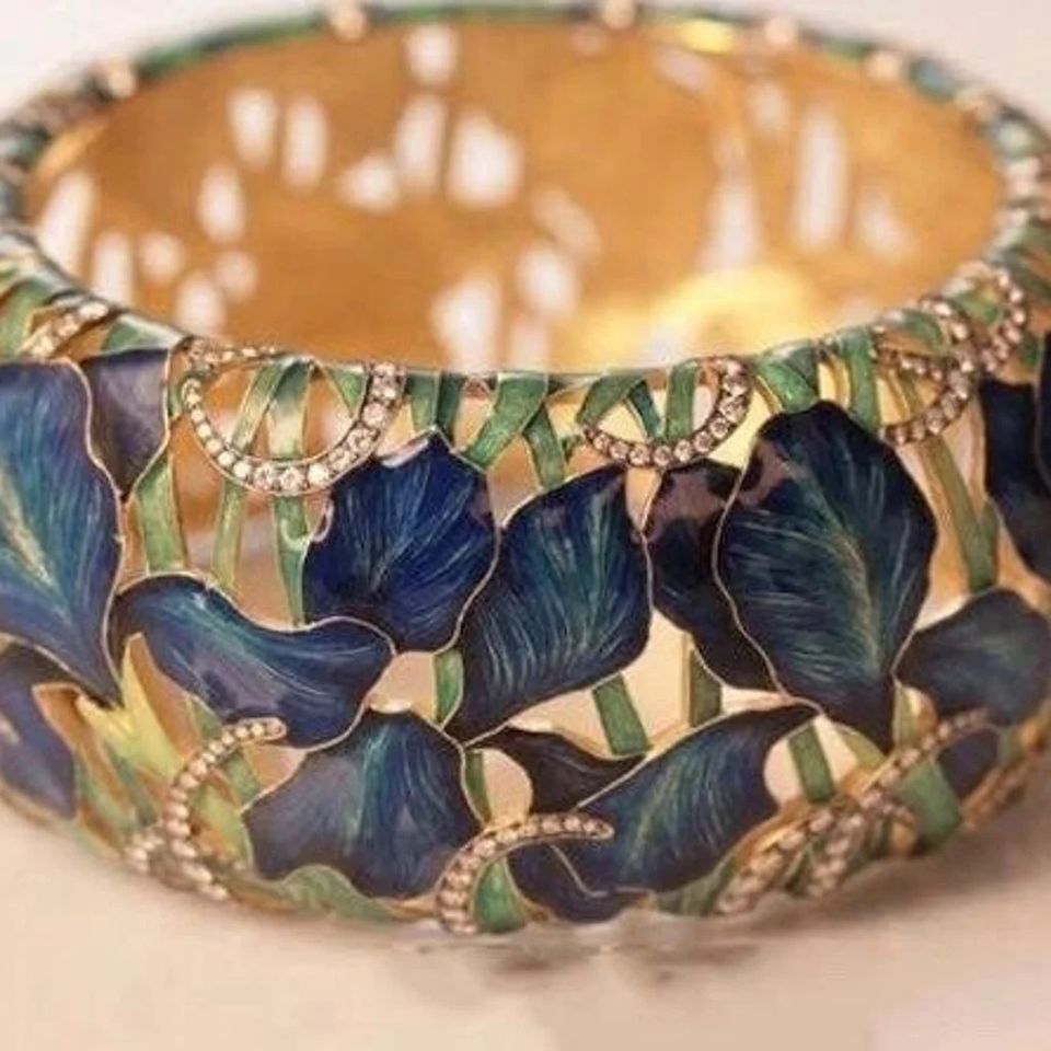 Ornament Blue Green Enamel Electroplating Oil Painting Gold Ring