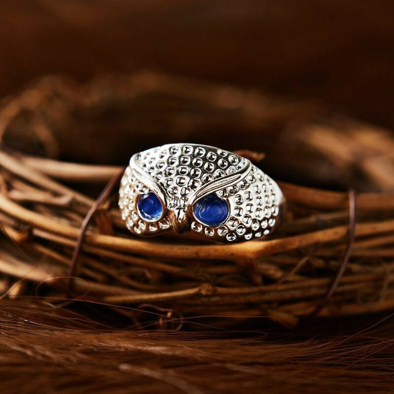 Blue Eye Glaring Owl Unique Open Animal Ring