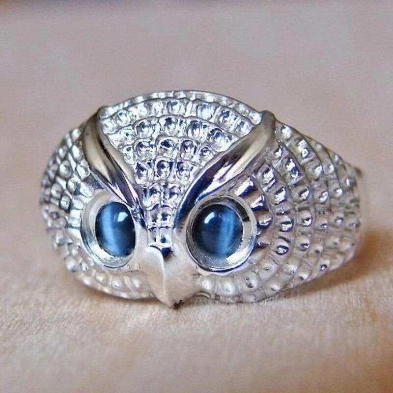 Blue Eye Glaring Owl Unique Open Animal Ring