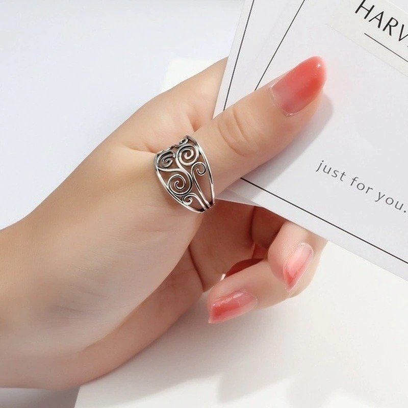 Hollow Geometric Irregular Flower Floral Silver Ring