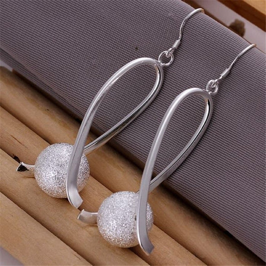 Sterling Silver Frosted Ball Dangle Earrings