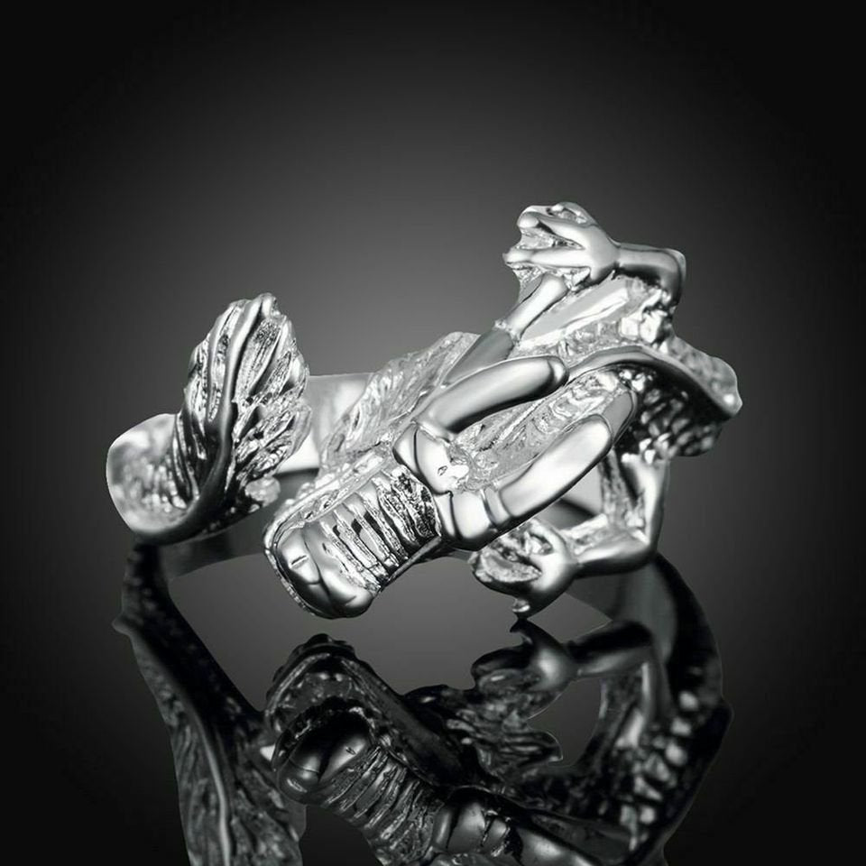 925 Sterling Silver Dragon Awaken Retro Open Ring