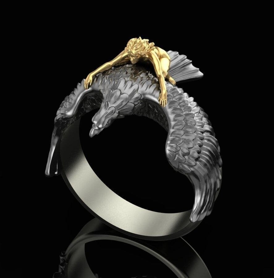 Girl Flying on The Eagle Two Tone Punk Rock Ring