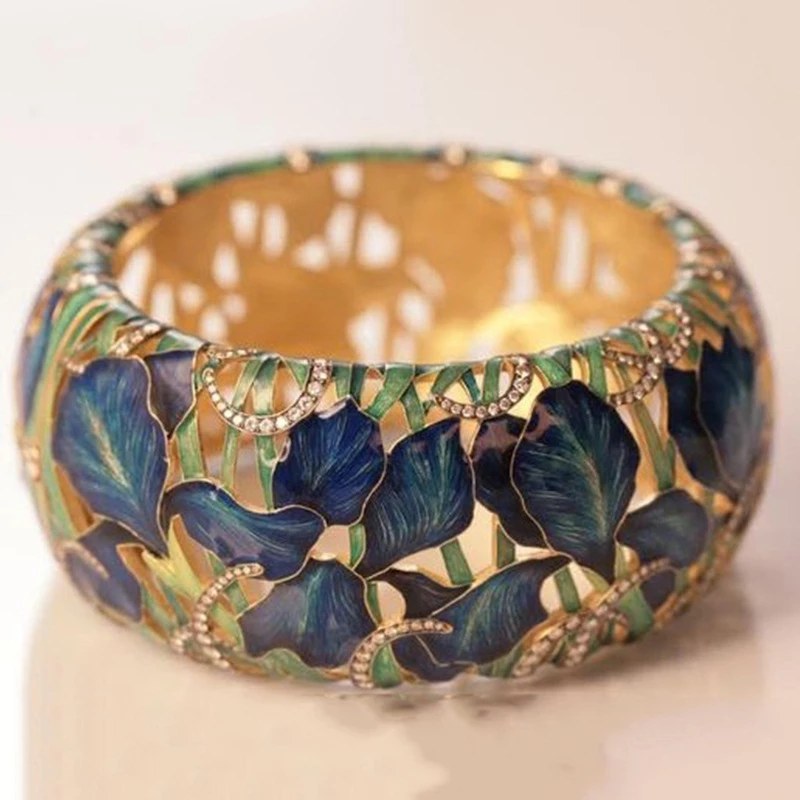 Ornament Blue Green Enamel Electroplating Oil Painting Gold Ring