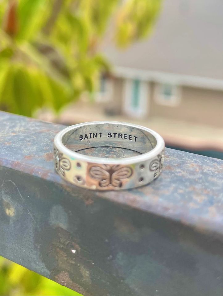 Engraved Butterfly SAINT STREET Silver Ring