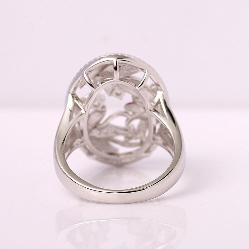 Handmade Lotus Blossom Flower Leaf Hollow Silver Ring