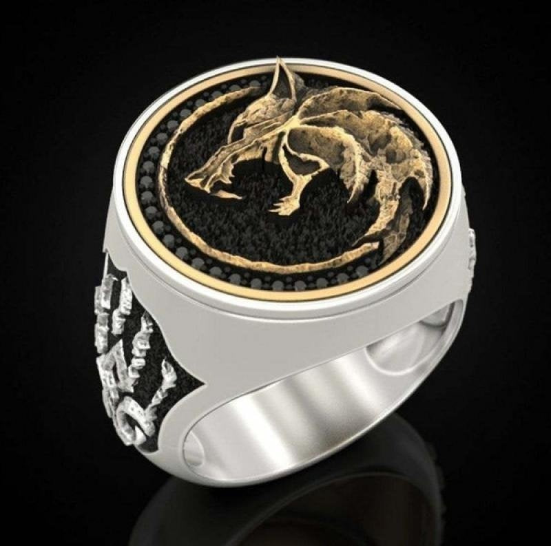 Men's Retro Snarling Wolf Two Tone Ring