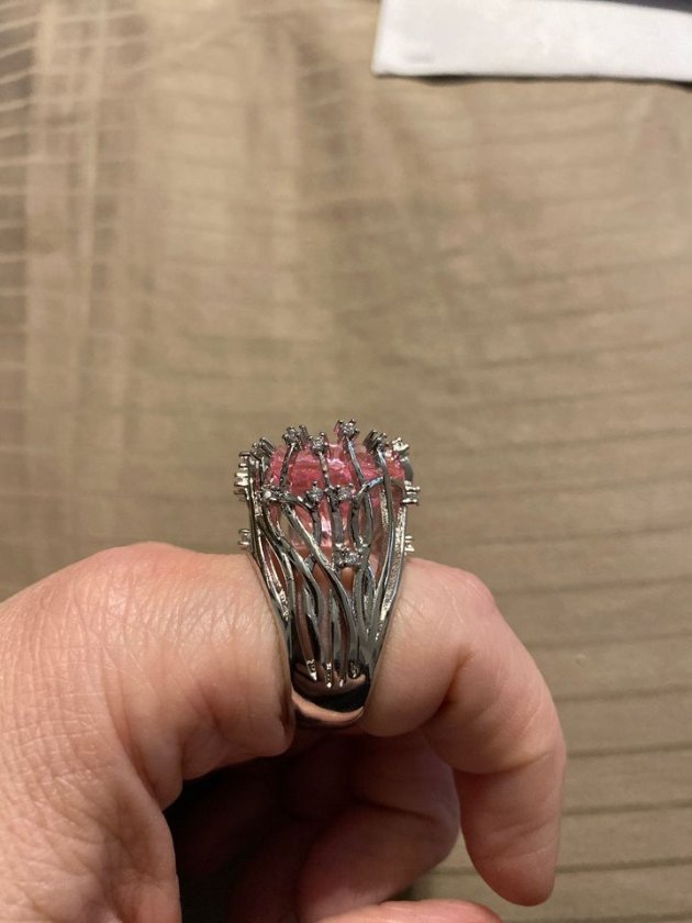 Huge Inlaid Pink Topaz Exaggerated Hollow Branch Ring