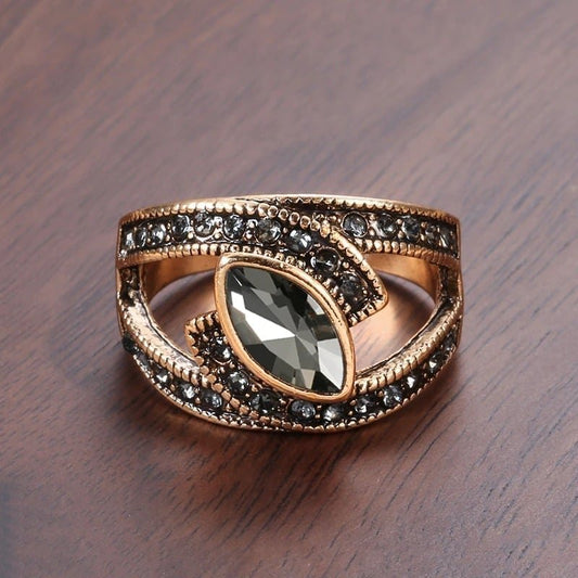 Vintage Geometric Gray Boho Ethnic Antique Gold Ring