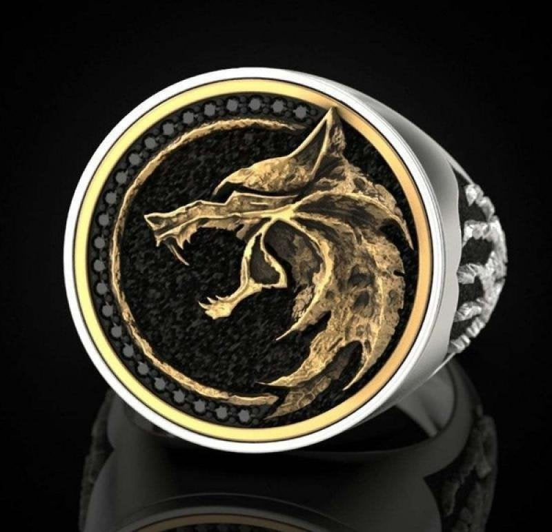Men's Retro Snarling Wolf Two Tone Ring