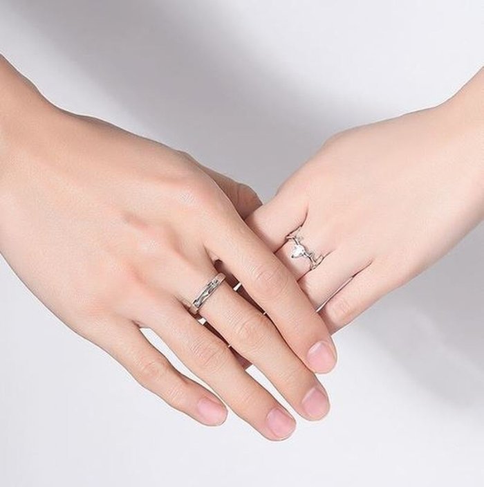 iuyih 2pcs Sterling Silver Deer Antler Matching Open Couple Rings