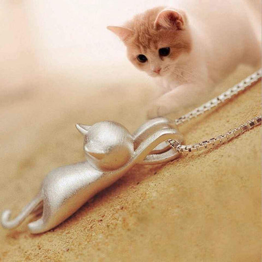 Cute Sterling Silver Hanging Cat Kitten Pendant