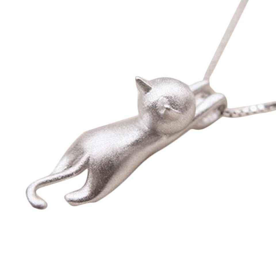 Cute Sterling Silver Hanging Cat Kitten Pendant