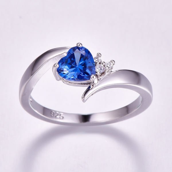 925 Sterling Silver Blue Tanzanite Heart Shaped Ring