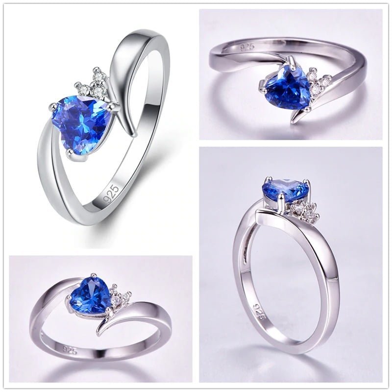 925 Sterling Silver Blue Tanzanite Heart Shaped Ring