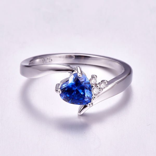 925 Sterling Silver Blue Tanzanite Heart Shaped Ring