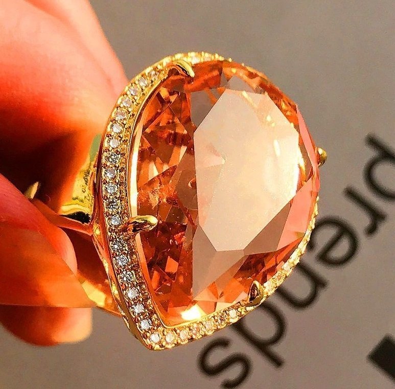 32mm Pear Cut Orange Champagne Water Drop Gold Ring