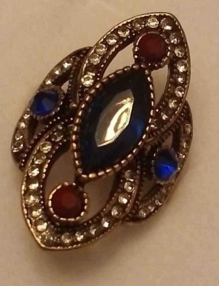 Vintage 35mm Blue Topaz Antique Gold Ethnic Ring