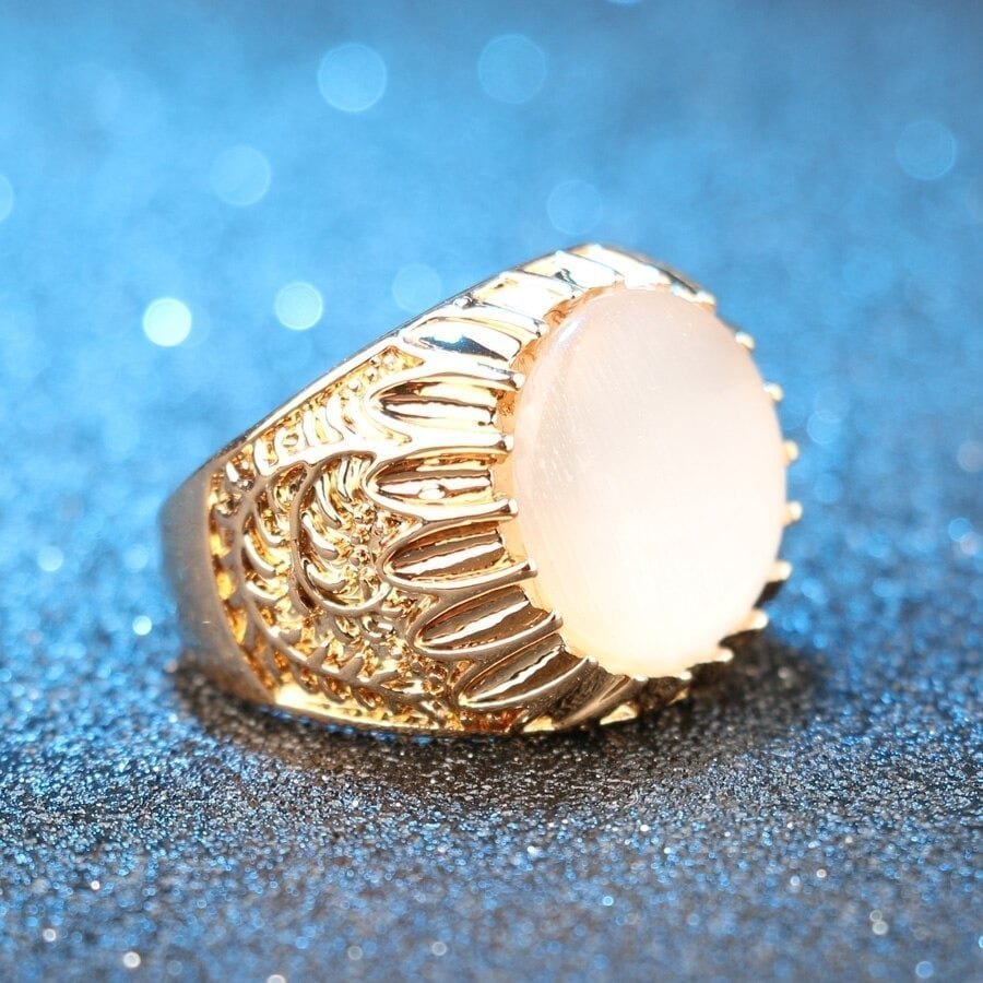 14mm Round White Opal Vintage Ethnic Gold Ring