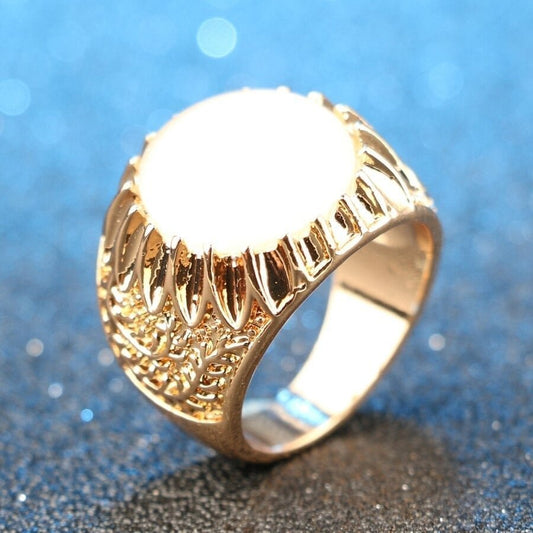 14mm Round White Opal Vintage Ethnic Gold Ring