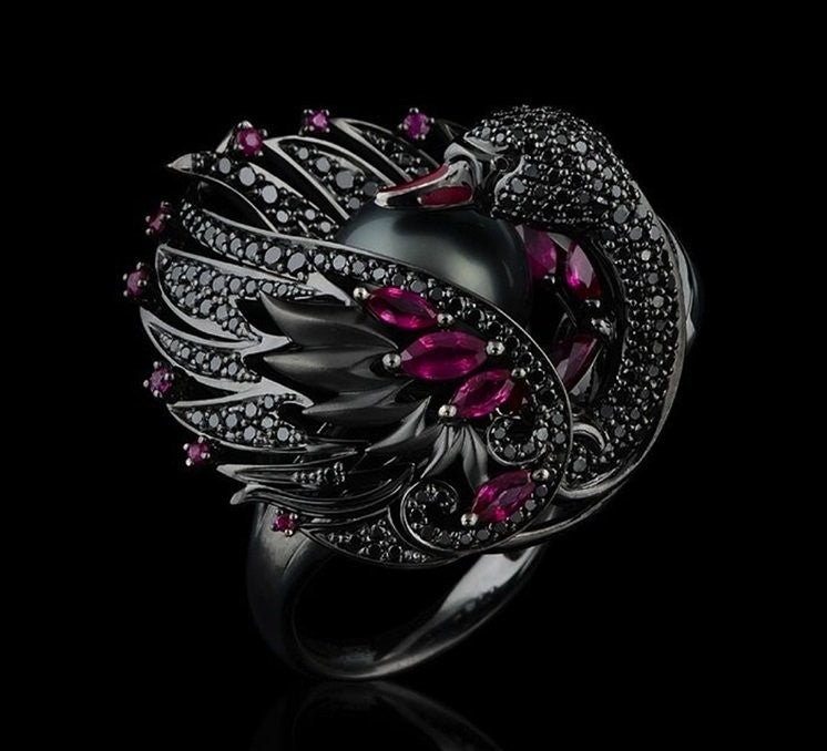 Exquisite Black Swan Pearl Unique Retro Ring